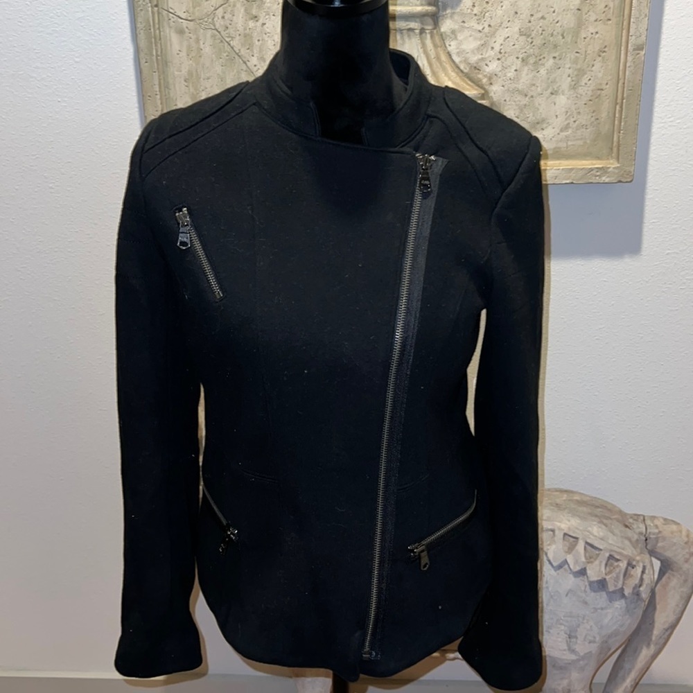 GAP cotton polyester moto jacket asymmetric‎ zip up Sz S black